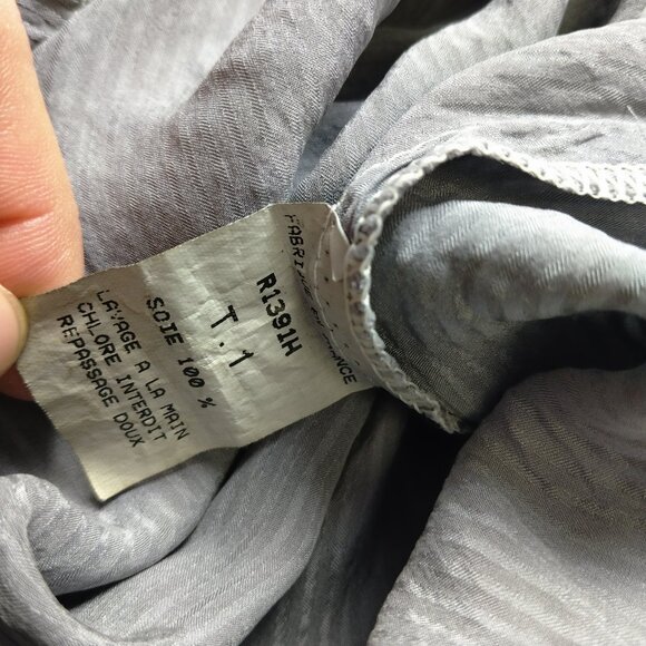 Sandro Size 1 Short Sleeve Gray Tie Waist Puff Sleeve 100% Silk Mini Dress - Picture 3 of 7